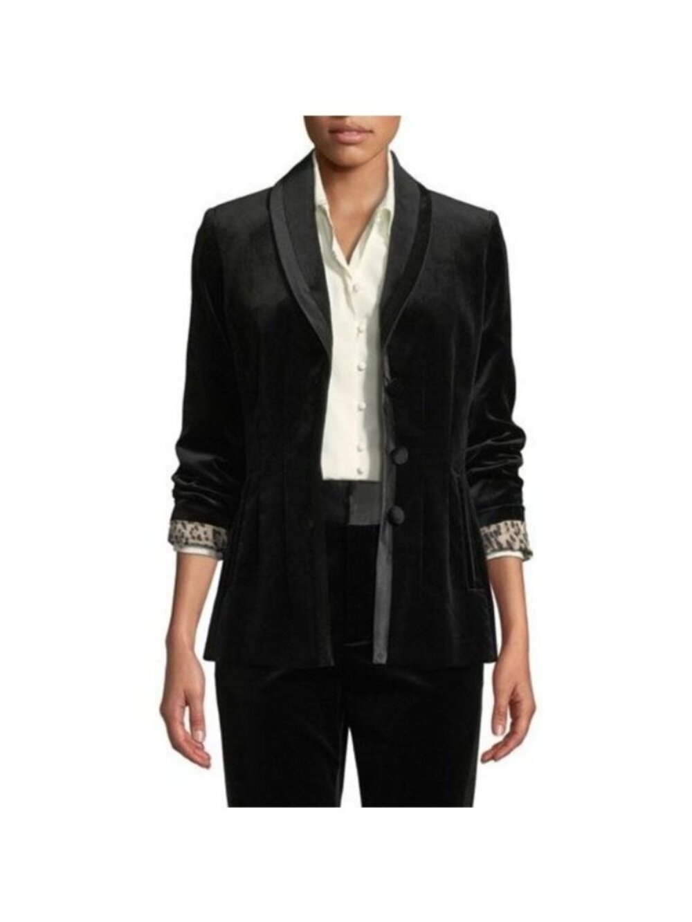 Frame Black Velvet Blazer Jacket With Leopard Print Lining